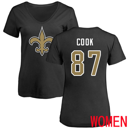 New Orleans Saints Black Women Jared Cook Name and Number Logo Slim Fit NFL Football #87 T Shirt->women nfl jersey->Women Jersey